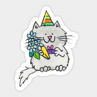 Gray birthday cat Sticker